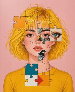 超现实拼图肖像插画