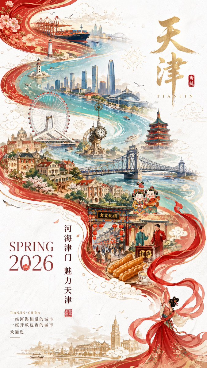 天津城市宣传海报提示词