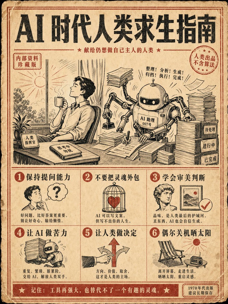 复古 AI 生存指南海报