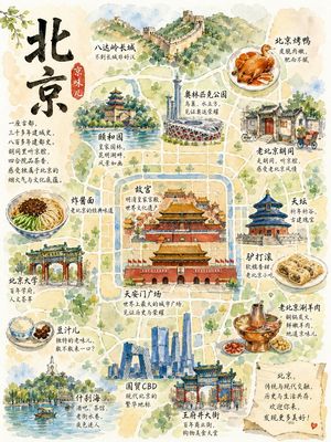 北京水彩旅行地图海报