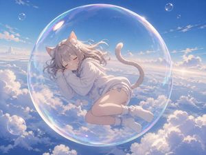 在天空中睡觉的泡泡猫