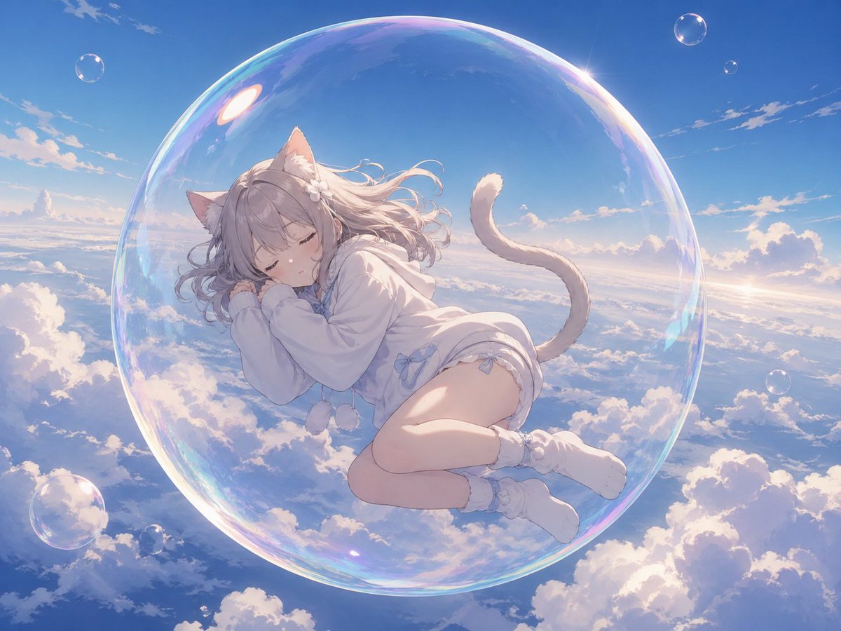 在天空中睡觉的泡泡猫