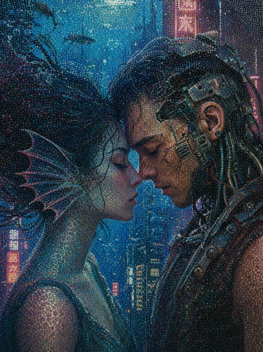 赛博朋克点阵艺术：近距离亲吻