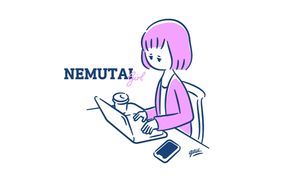 笔记本电脑前的困倦女孩插画