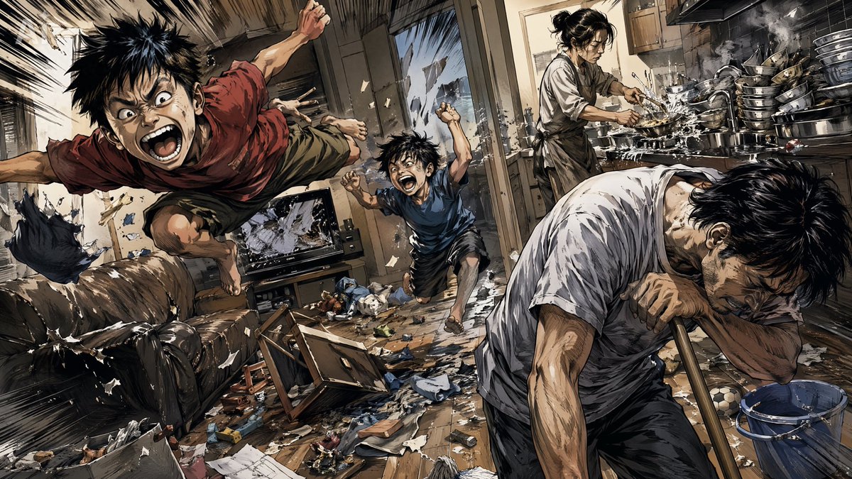 居家假期混乱漫画场景