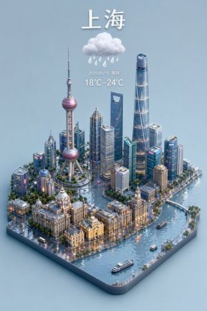 3D 等轴测微缩城市天气地图
