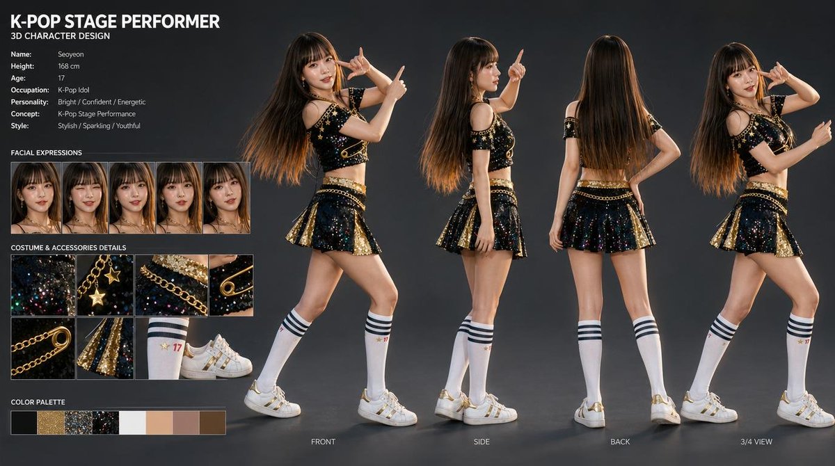 K-Pop 偶像 3D 角色设计图