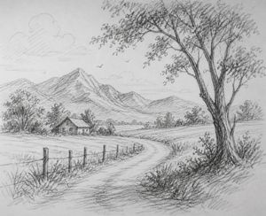 涂鸦铅笔山景
