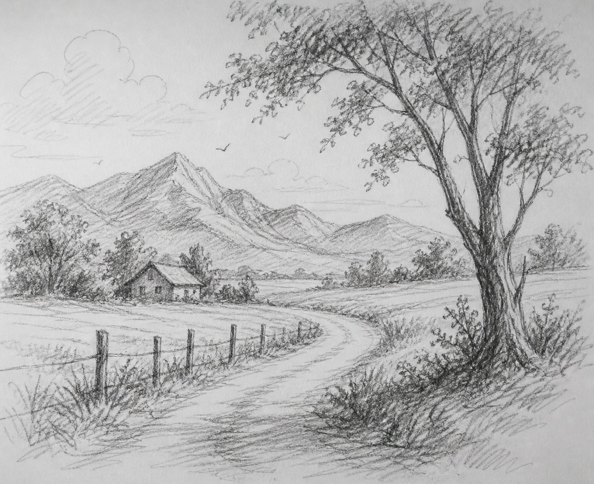 涂鸦铅笔山景