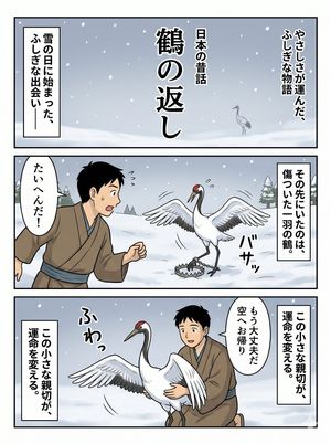 日本民间故事《鹤的报恩》漫画页