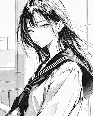 审查版漫画风女学生肖像