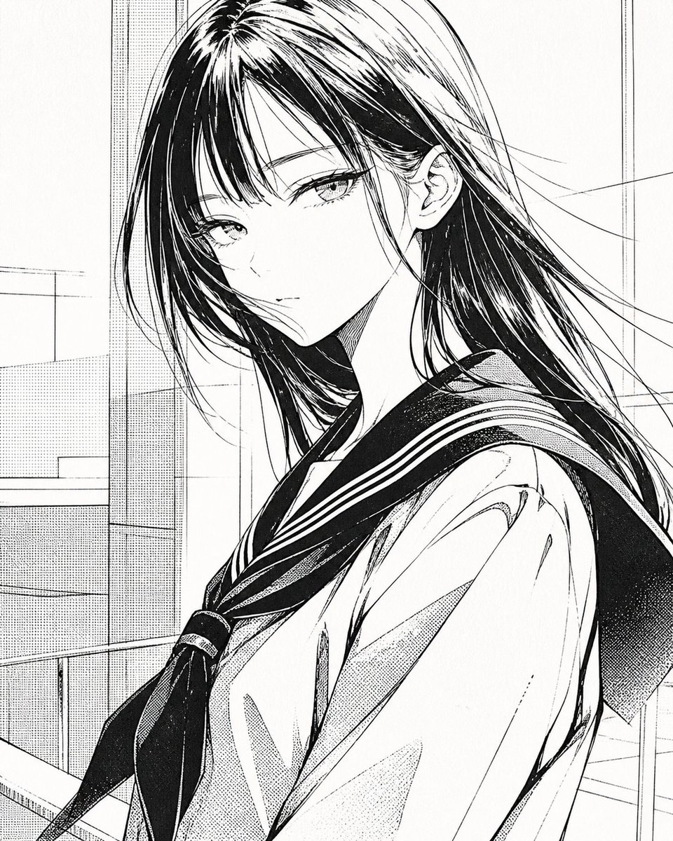 审查版漫画风女学生肖像