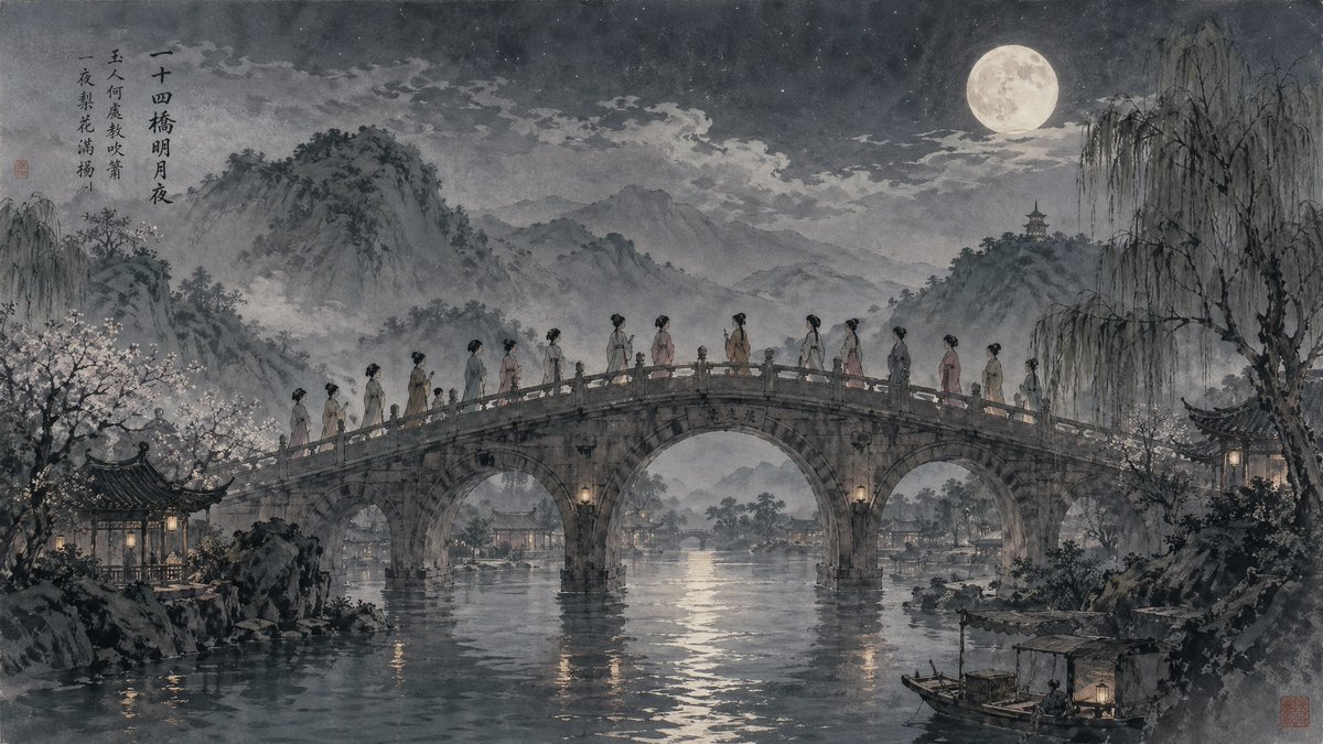 月下二十四桥画作