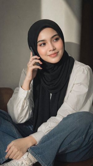 情绪感希贾布（Hijab）女性手机通话人像