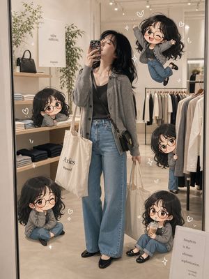 Q 版精品店镜面自拍