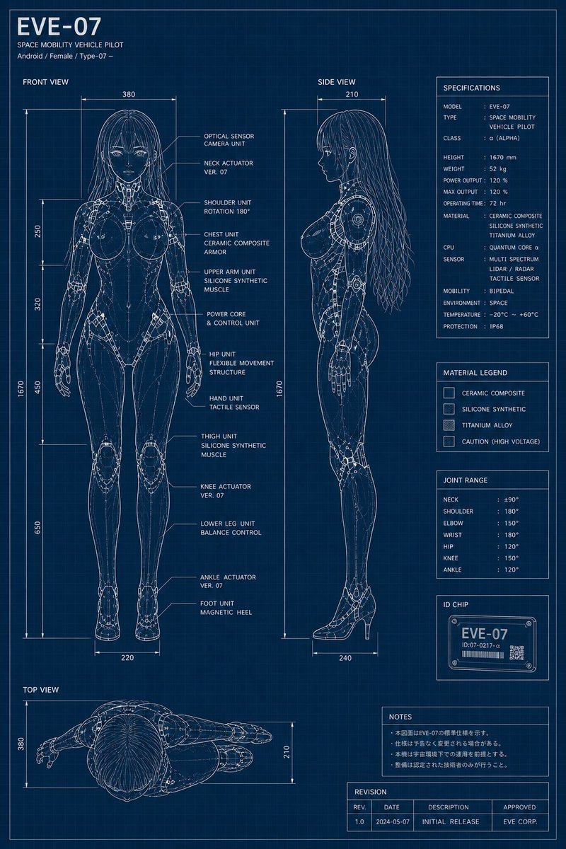 EVE-07 Android Blueprint Sheet