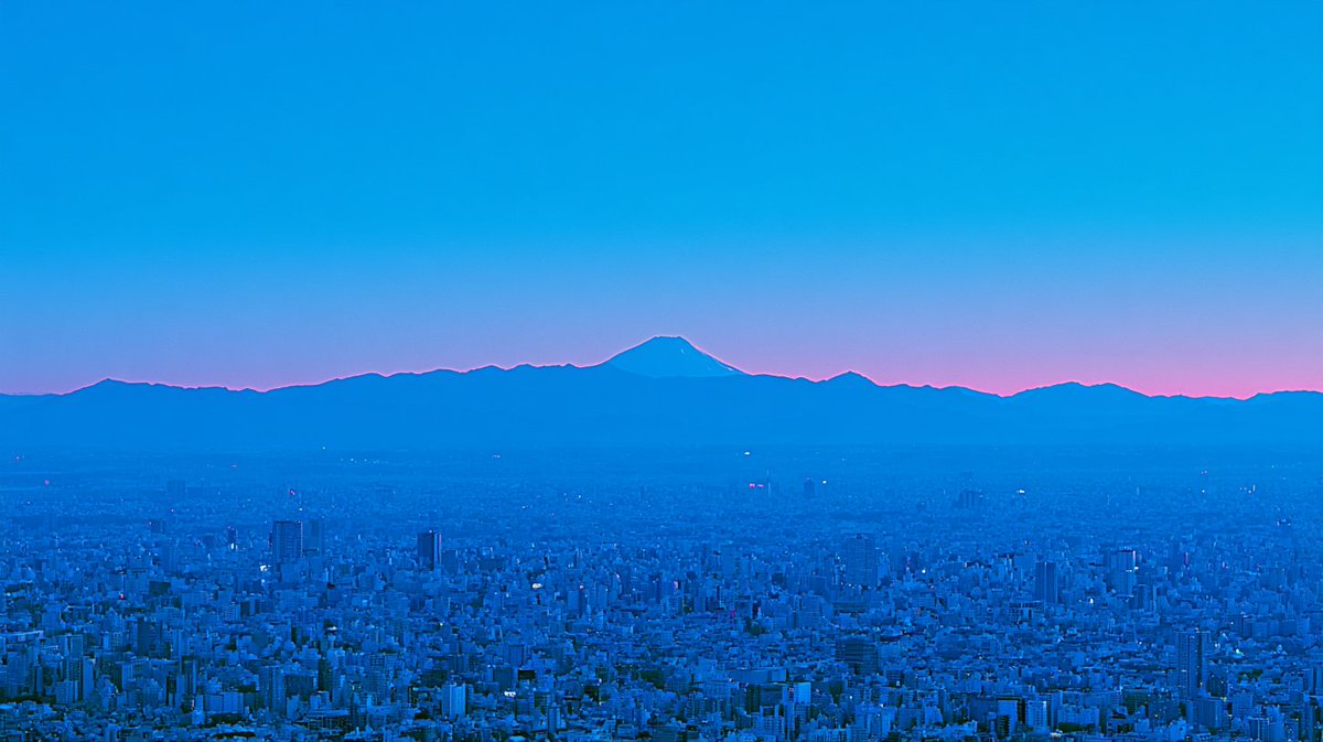Blue Hour Tokyo Skyline with Mount Fuji