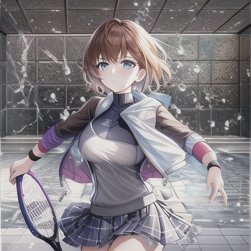 Anime Tennis Girl in Shattered Indoor Court