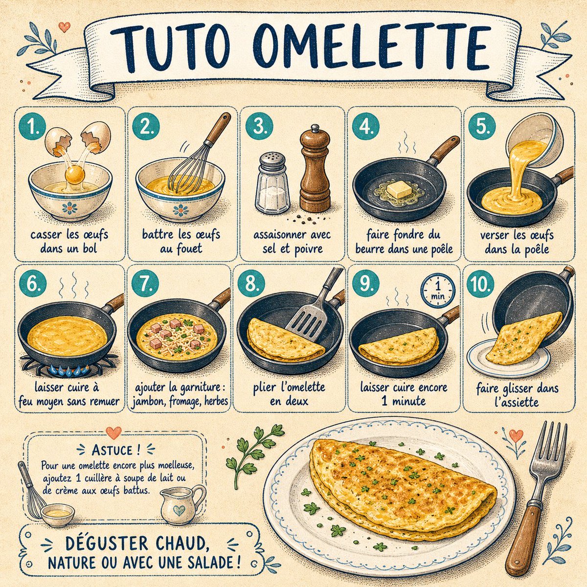 French Omelette Tutorial Poster