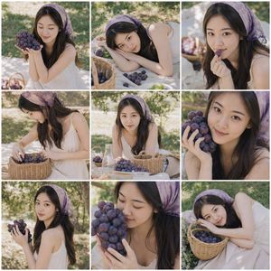Summer Grape Girl 3x3 Grid Portrait