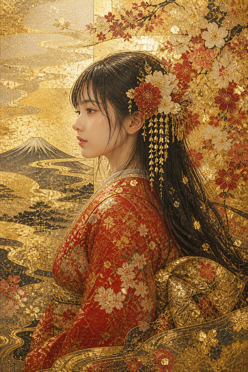 切金工艺金箔和服肖像