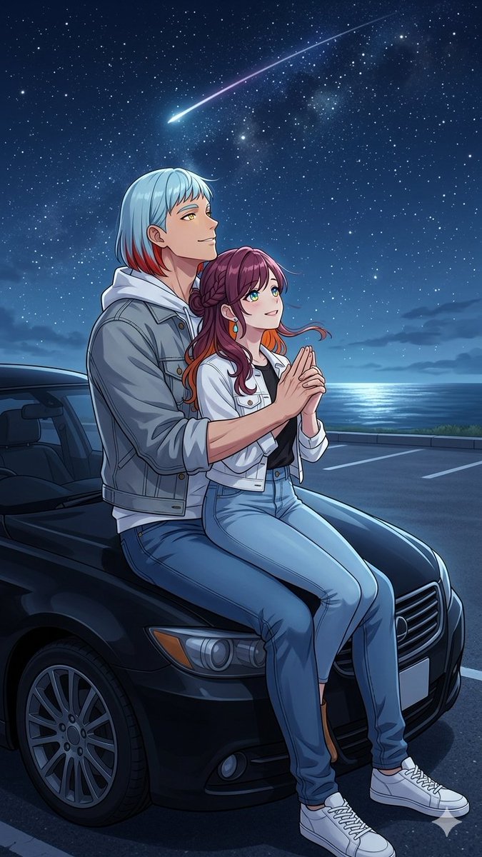 Anime Rooftop Stargazing Couple