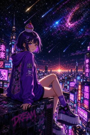 Cyberpunk Cupcake Rooftop Girl