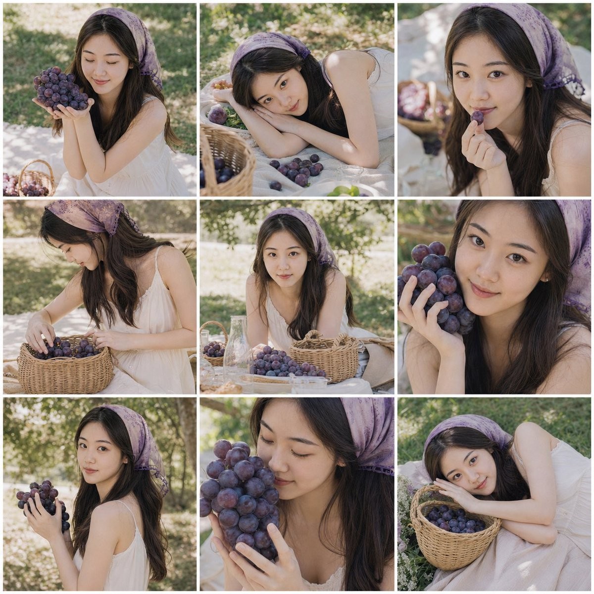 Summer Grape Girl 3x3 Grid Portrait