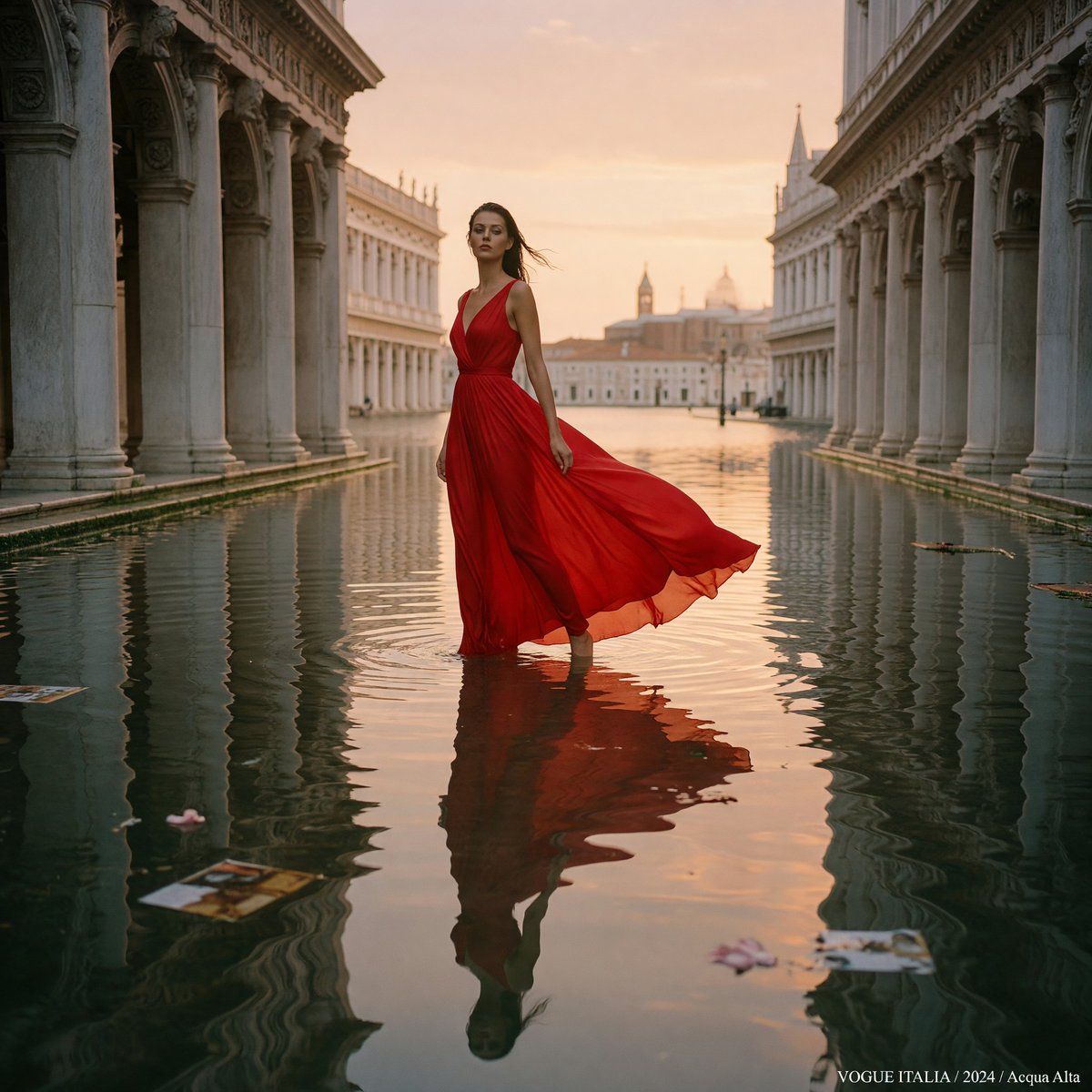 Crimson Gown Venice Editorial I