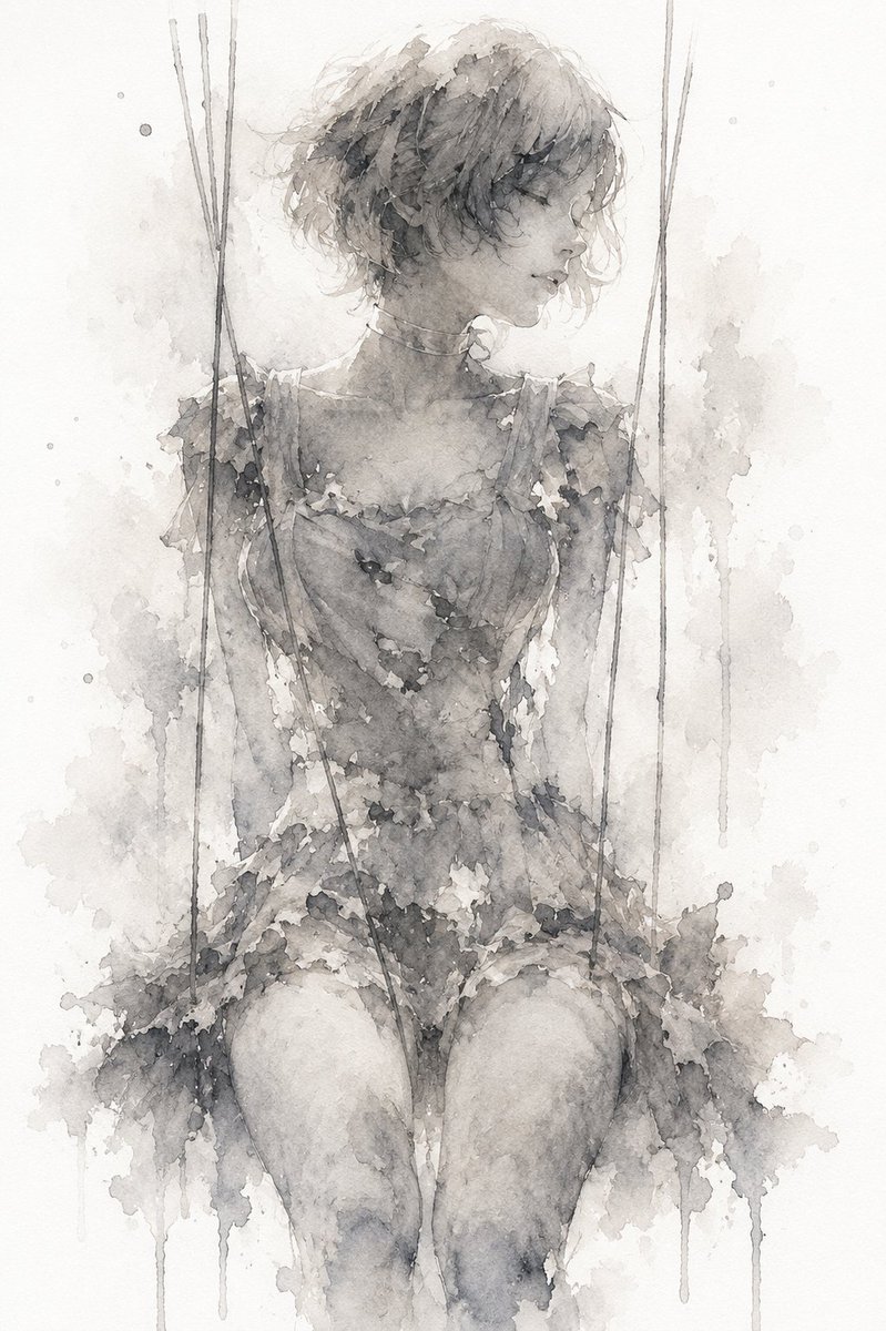 忧郁木偶水彩画