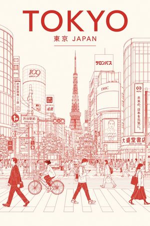 红线艺术东京旅行海报