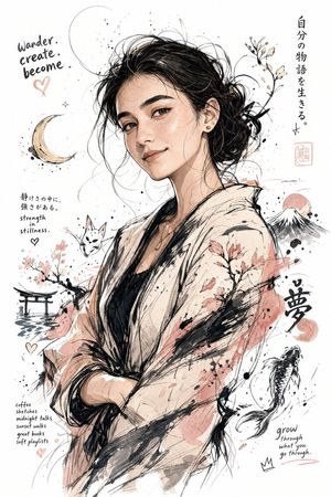 日式水墨飞溅漫画插画