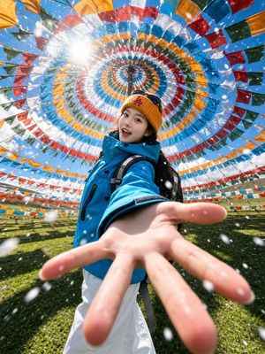 西藏经幡高地自拍