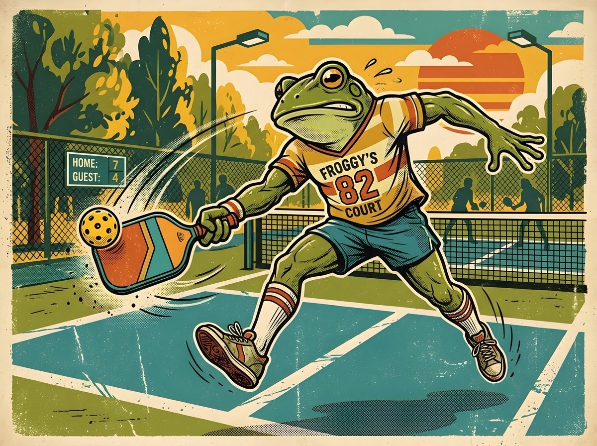 Retro Pickleball Frog