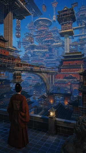 赛博帝国浮空宫殿城