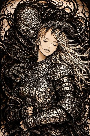 暗黑奇幻剪纸风格:骑士与恶魔
