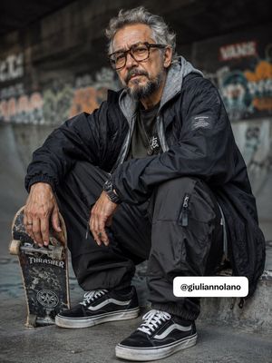 老年滑板手街头肖像