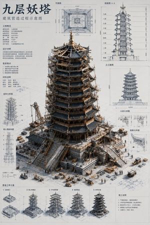 建筑微缩模型蓝图草稿