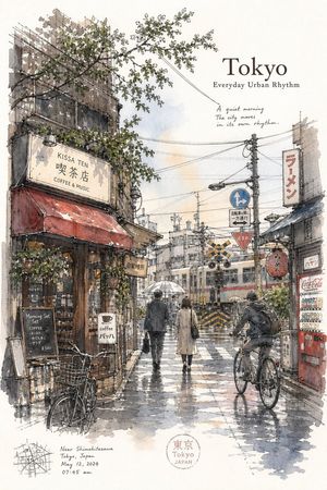 东京极简主义城市写生海报