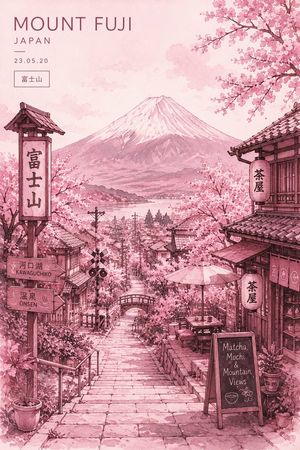 水彩风格富士山旅行海报