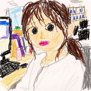 幼儿蜡笔画风格办公室自拍