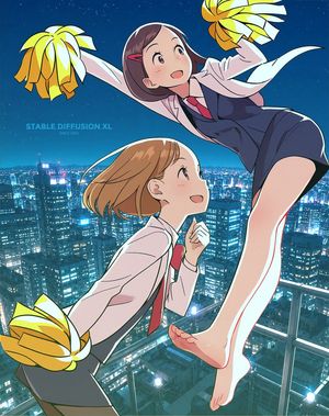 夜晚天台上的动漫啦啦队少女