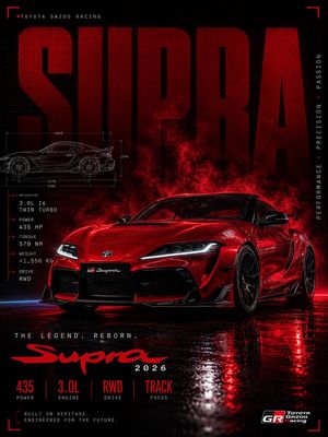 红色 Toyota GR Supra 赛车海报