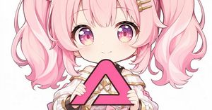 手持 Logo 的粉色 Q 版吉祥物