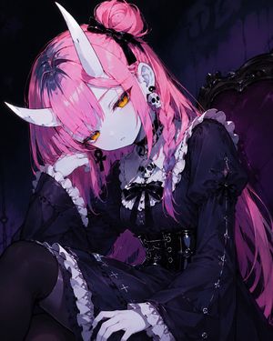 哥特风粉发鬼族少女
