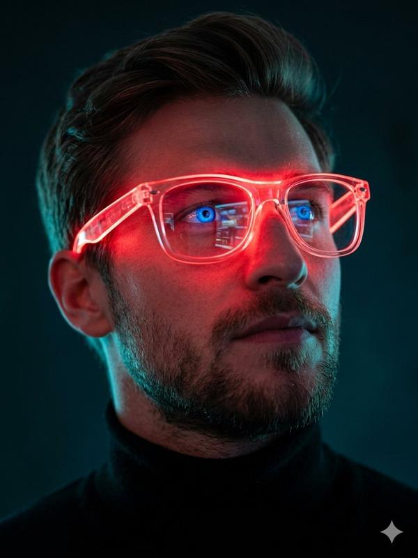 Neon Red Glasses Portrait