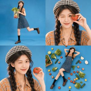 复古市集少女照片拼贴