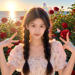 日落海滨玫瑰肖像