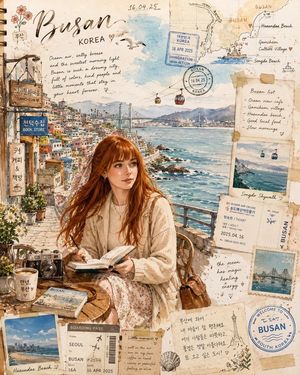水彩旅行手账插画