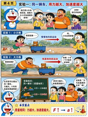 哆啦 A 梦风格牛顿第二定律漫画